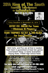 King Of The South Youth Football Tournament December 12-14th 2014 Rockledge Florida