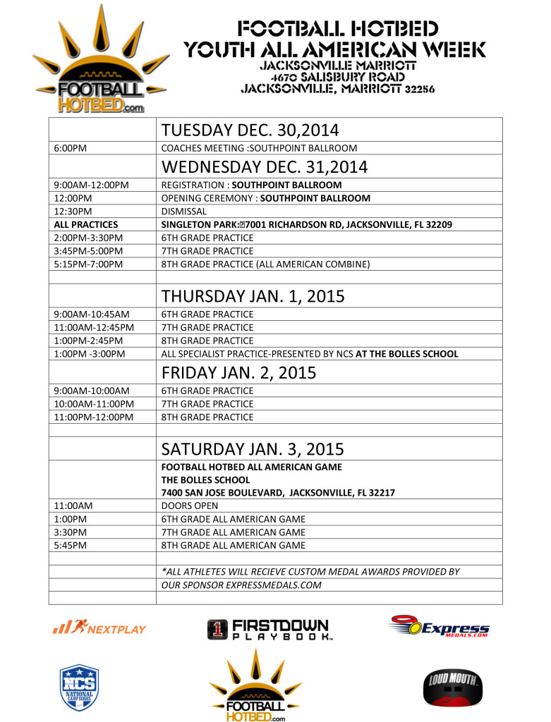 2015 HOTBED ALL AMERICAN SCHEDULE