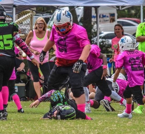 Big Zach Hardy makes big holes for the running backs in the back field for the #1 ranked undefeated Rockledge Raiders Pee Wee team. His dominant aggression has gave the running backs great confidence running inside the line of scrimmage.